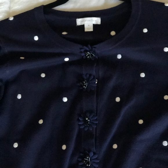 Charter Club Navy polka dot cardigan (medium) - Picture 1 of 6